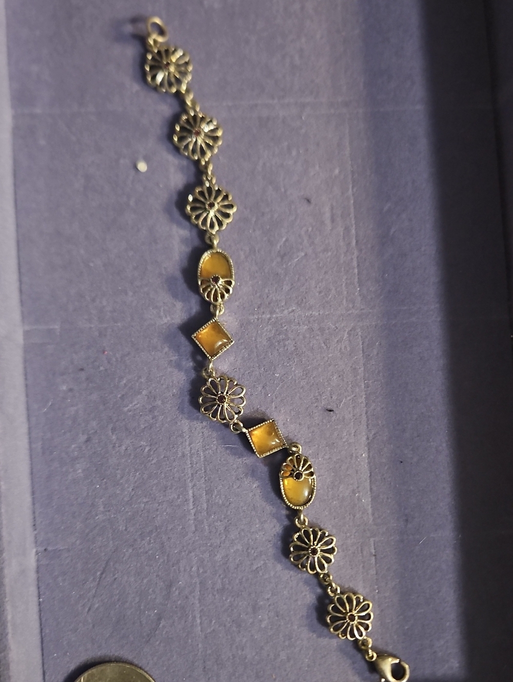 Silver Floral-Link Bracelet with Amber-Tone Accents